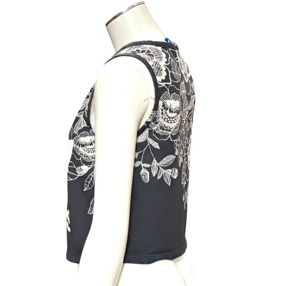 Adidas Originals Trefoil Crop Tank Floral Graphic Black White Large Athleisure - Picture 6 of 13